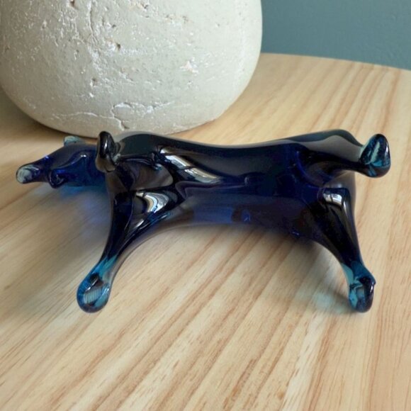 Vintage MCM Rainbow Art Glass Cobalt Blue Hand Blown Horse Figurine 1950's - Picture 8 of 10